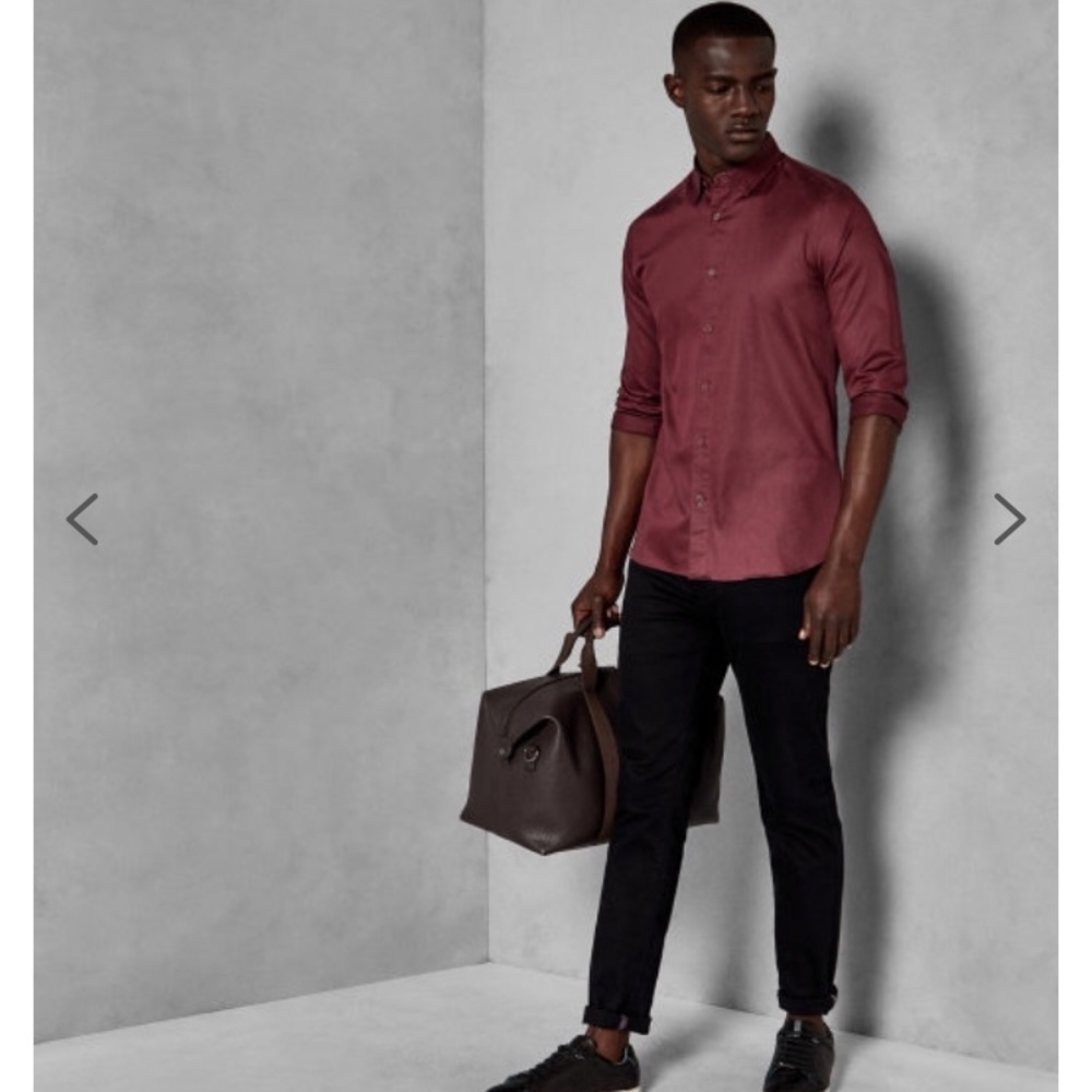 NWT Ted Baker Plateen Satin Stretch Button Down